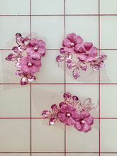 Applique - 3D Flowes Beaded Embroidered Dusty Mauve 3 Pieces New!